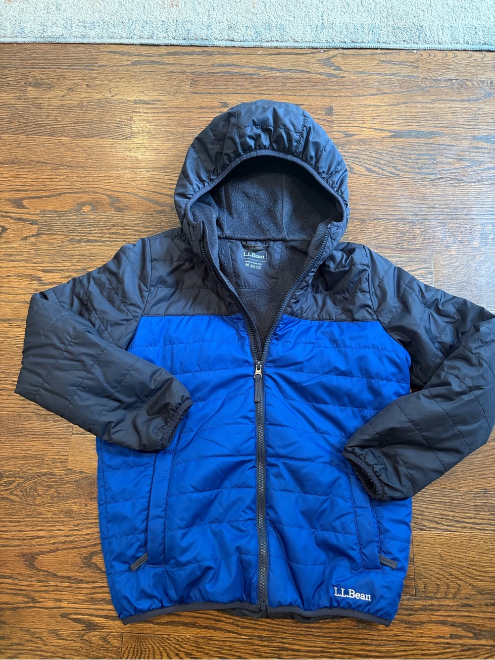 L.L. Bean Blue and Black Kids Hooded Puffer Jacket